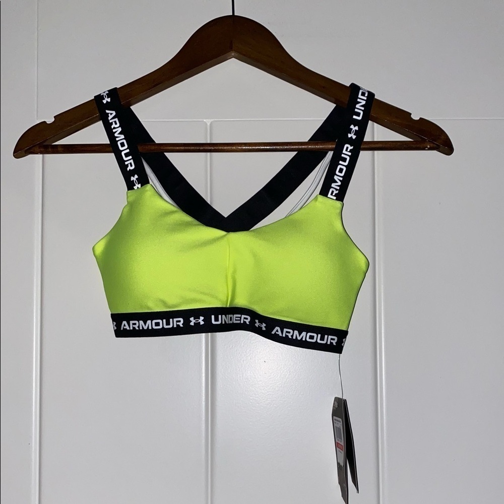Under Amour Women's UA Crossback Low Impact Yellow/Black Sports Bra XS NEW